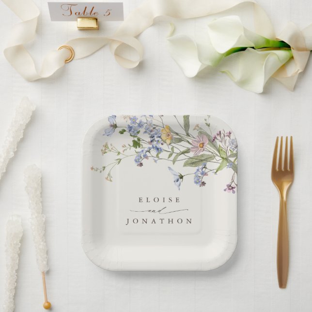Colorful Spring Wildflower Meadow Garden Wedding Paper Plates (Wedding)