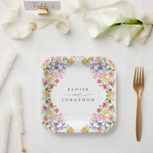 Colorful Spring Wildflower Meadow Garden Wedding Paper Plates (Wedding)