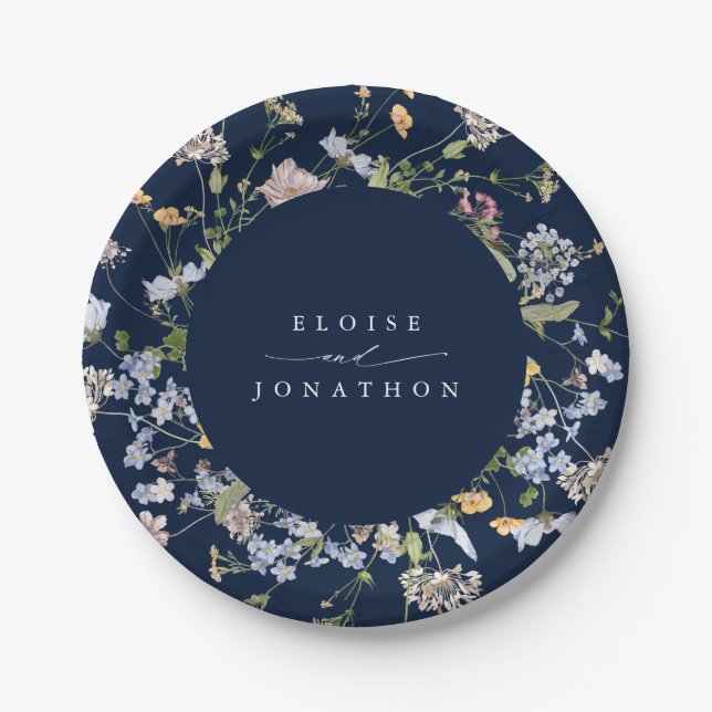 Colorful Spring Wildflower Meadow Garden Wedding Paper Plates (Front)