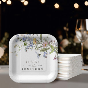Colorful Spring Wildflower Meadow Garden Wedding Paper Plates