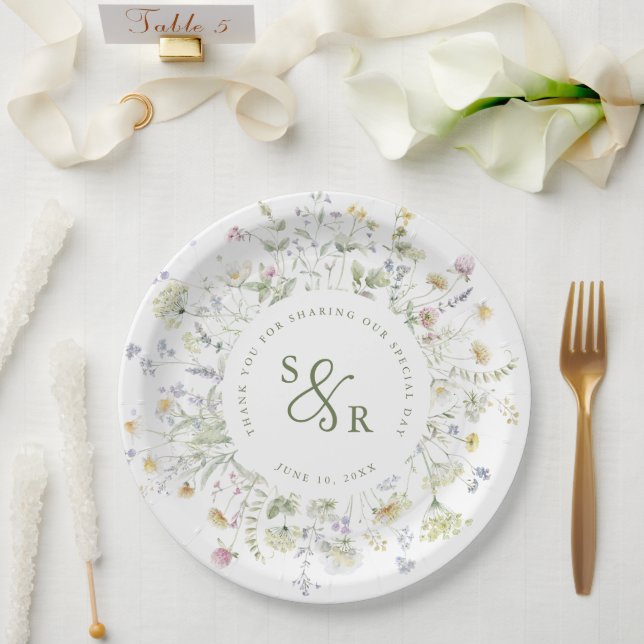 Colorful Spring Wildflower Meadow Garden Wedding Paper Plates (Wedding)