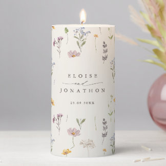 Colorful Spring Wildflower Meadow Garden Wedding Pillar Candle