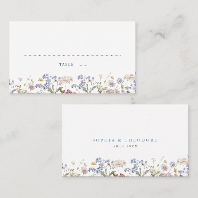 Colorful Spring Wildflower Meadow Garden Wedding  Place Card (Front/Back)