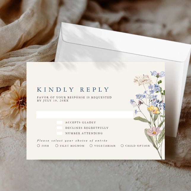 Colorful Spring Wildflower Meadow Garden Wedding  RSVP Card (Colorful Spring Wildflower Meadow Garden Wedding RSVP Card with meal choice option)