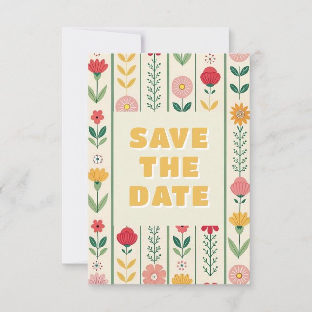 Colorful Spring Wildflower Meadow Garden Wedding Save The Date (Front)