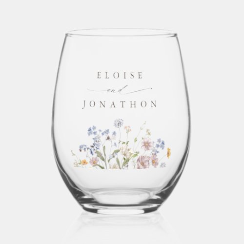 Colorful Spring Wildflower Meadow Garden Wedding Stemless Wine Glass