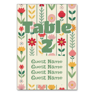 Colorful Spring Wildflower Meadow Garden Wedding Table Number