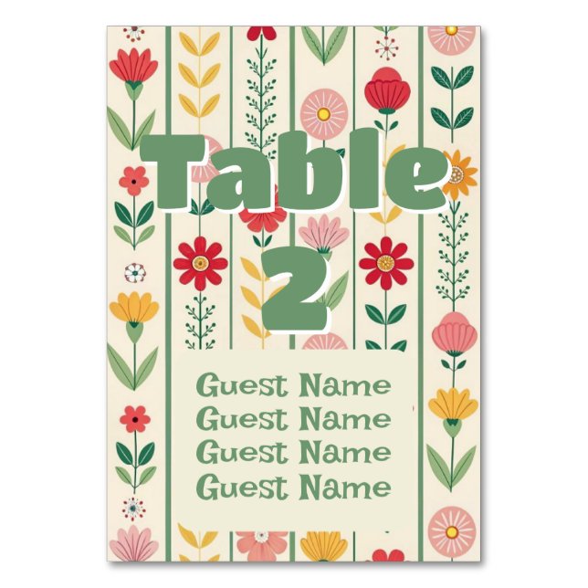 Colorful Spring Wildflower Meadow Garden Wedding Table Number (Back)