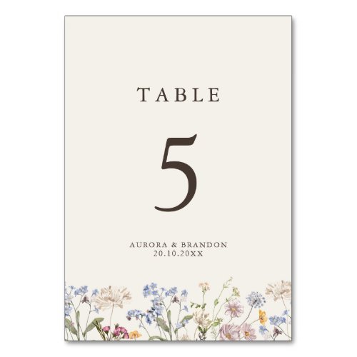 Colorful Spring Wildflower Meadow Garden Wedding  Table Number