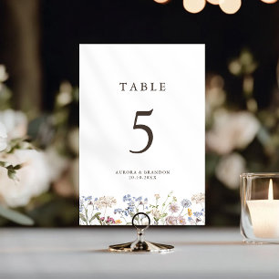 Colorful Spring Wildflower Meadow Garden Wedding  Table Number