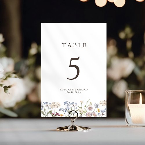Colorful Spring Wildflower Meadow Garden Wedding Table Number