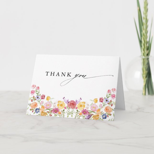 Colorful Spring Wildflower Meadow Garden Wedding Thank You Card (Front)
