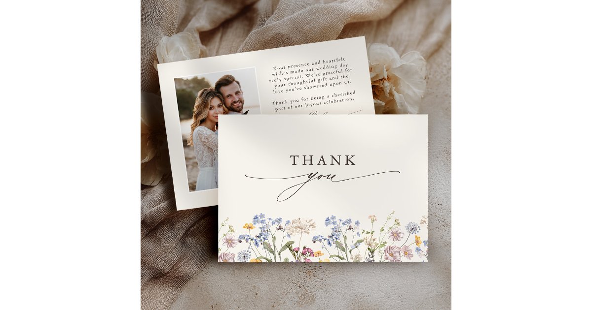 Colorful Spring Wildflower Meadow Garden Wedding Thank You Card | Zazzle