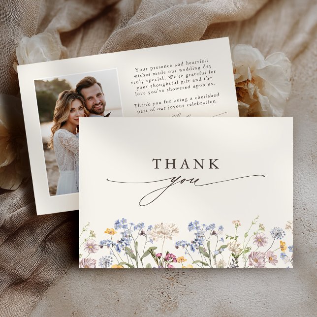 Colorful Spring Wildflower Meadow Garden Wedding  Thank You Card (Colorful Spring Wildflower Meadow Garden Wedding photo Thank You Card)