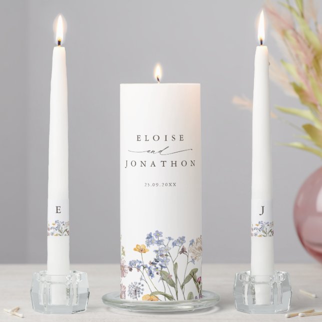 Colorful Spring Wildflower Meadow Garden Wedding  Unity Candle Set (In Situ)