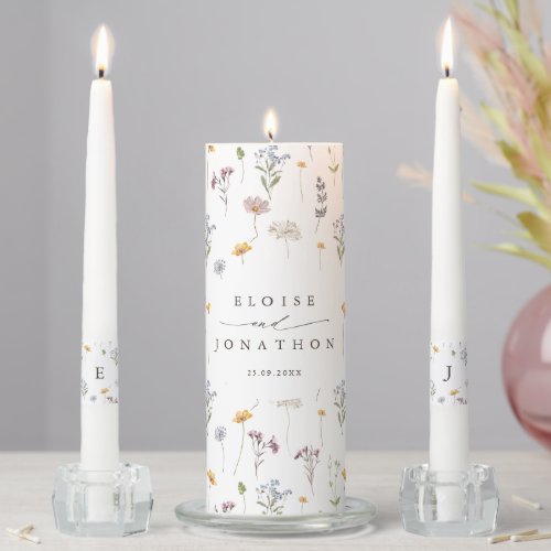 Colorful Spring Wildflower Meadow Garden Wedding  Unity Candle Set