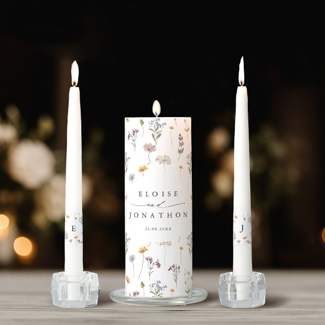 Colorful Spring Wildflower Meadow Garden Wedding  Unity Candle Set (Colorful Spring Wildflower Meadow Garden Wedding unity candle)