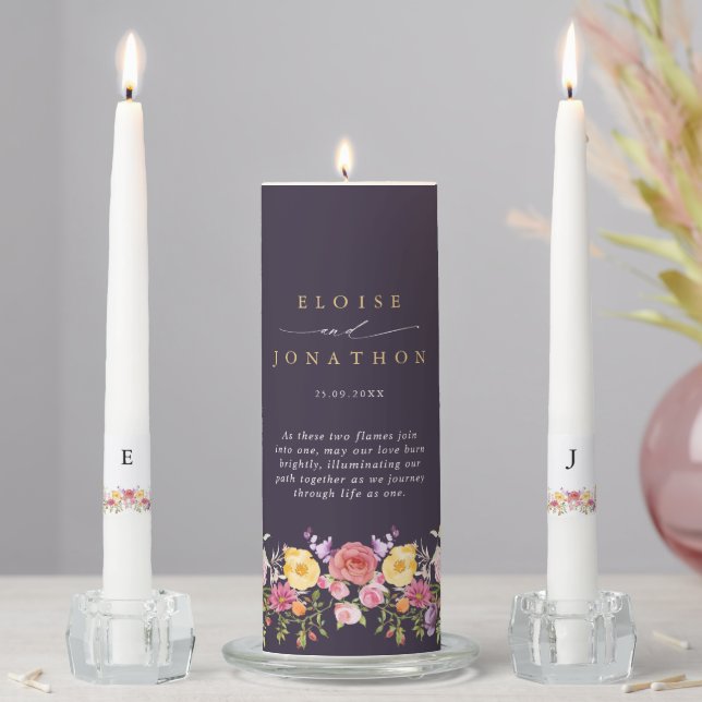 Colorful Spring Wildflower Meadow Garden Wedding Unity Candle Set (In Situ)