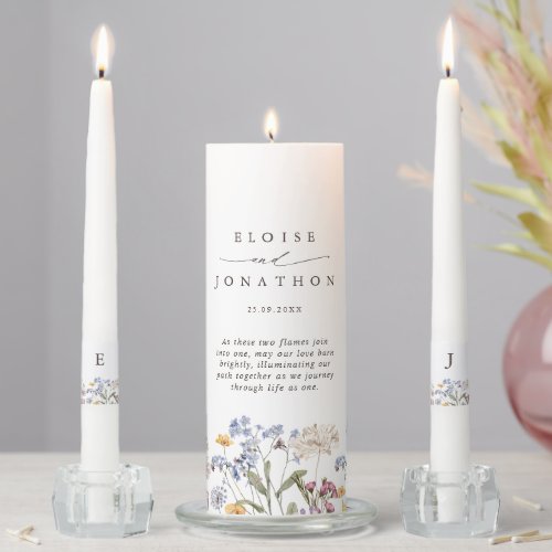 Colorful Spring Wildflower Meadow Garden Wedding  Unity Candle Set