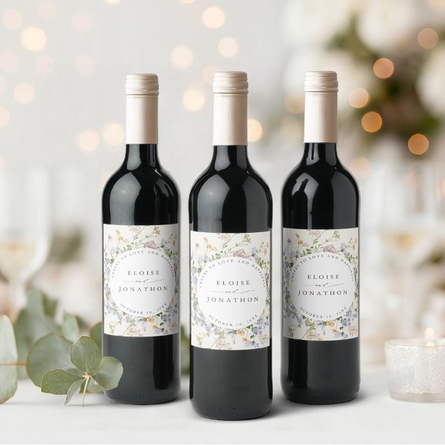  Colorful Spring Wildflower Meadow Garden Wedding  Wine Label (Colorful Spring Wildflower Meadow Garden Wedding Wine Label)