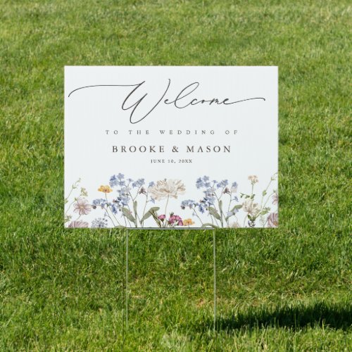 Colorful Spring Wildflower Meadow Garden  Welcome Sign