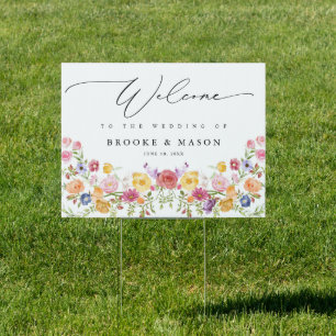 Colorful Spring Wildflower Meadow Garden  Welcome Sign