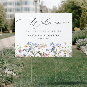 Colorful Spring Wildflower Meadow Garden Welcome Sign