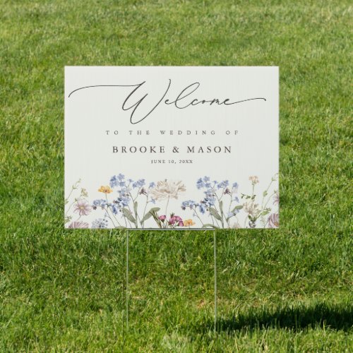 Colorful Spring Wildflower Meadow Garden  Welcome Sign