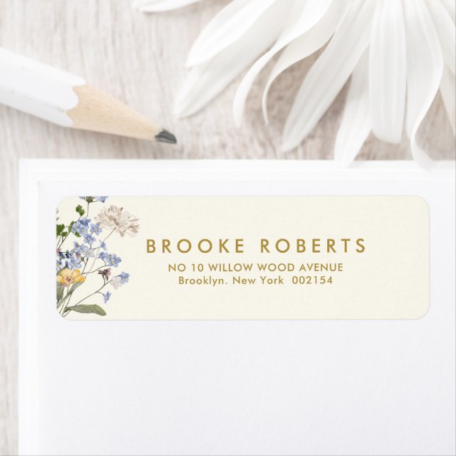 Colorful Spring Wildflower Meadow Gold Address Label (Insitu)