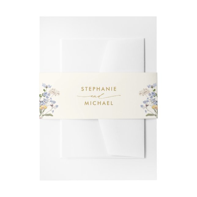 Colorful Spring Wildflower Meadow Gold Wedding  Invitation Belly Band (Front Example)