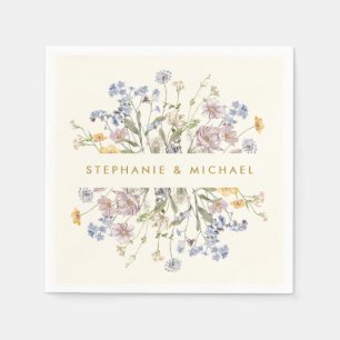 Colorful Spring Wildflower Meadow Gold Wedding  Napkins