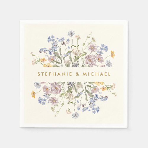 Colorful Spring Wildflower Meadow Gold Wedding Napkins