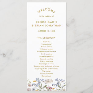 Colorful Spring Wildflower Meadow Gold Wedding Program