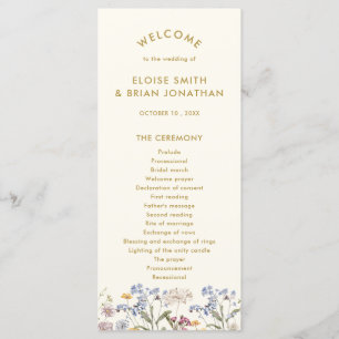 Colorful Spring Wildflower Meadow Gold Wedding Program