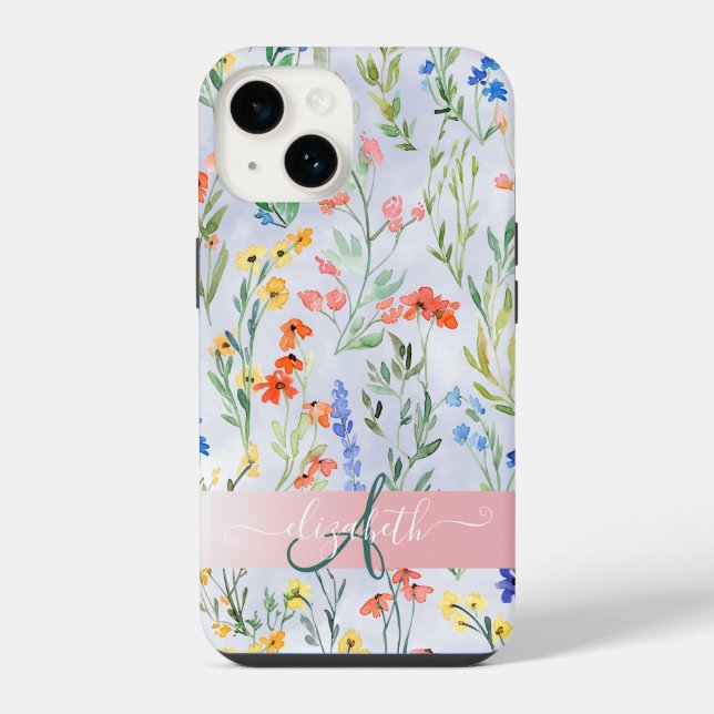 Colorful Spring Wildflower Meadow Monogram    Iphone Case (Back)