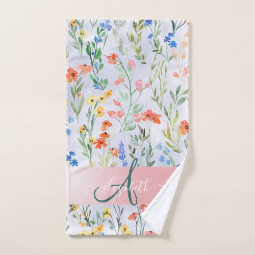 Colorful Spring Wildflower Meadow Monogram    Note Bath Towel Set
