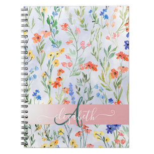 Colorful Spring Wildflower Meadow Monogram Notebook