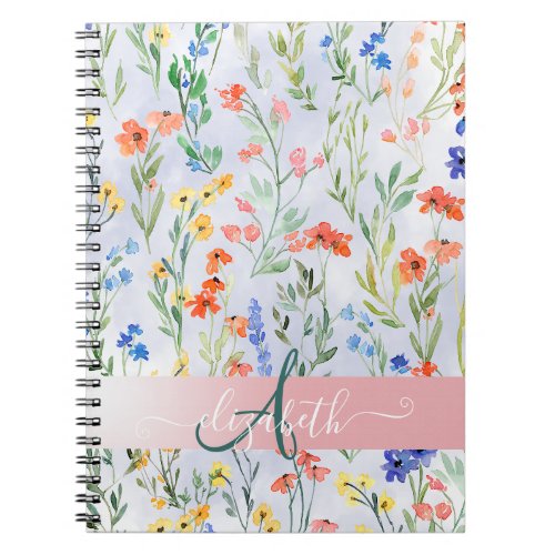 Colorful Spring Wildflower Meadow Monogram    Notebook
