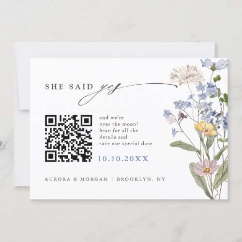 Colorful Spring Wildflower Meadow Photo QR code    Save The Date