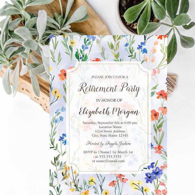 Colorful Spring Wildflower Meadow Retirement   Invitation (Creator Uploaded)