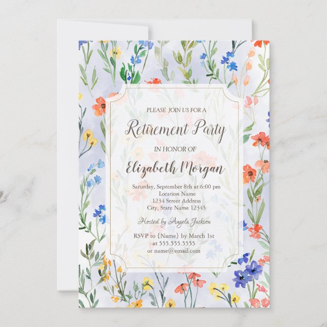 Colorful Spring Wildflower Meadow Retirement   Invitation (Front)