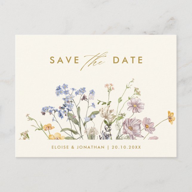 Colorful Spring Wildflower Meadow  Save the Date Postcard (Front)
