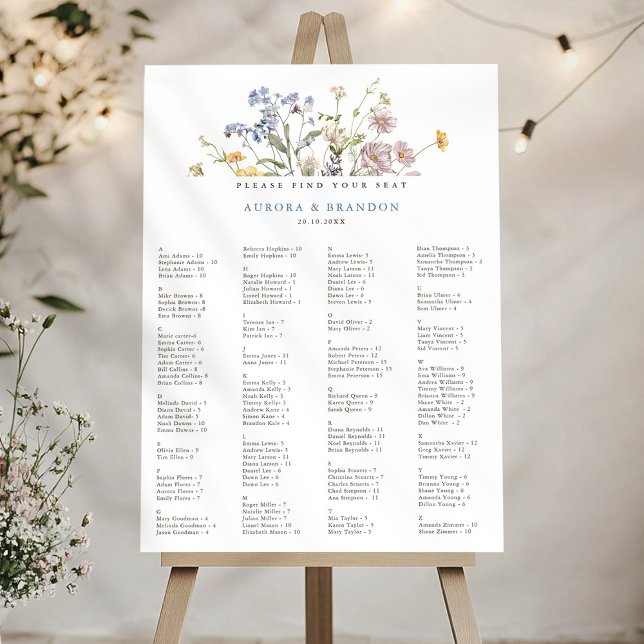 Colorful Spring Wildflower Meadow Seating Chart Foam Board (Colorful Spring Wildflower Meadow Seating Chart Foam Board)