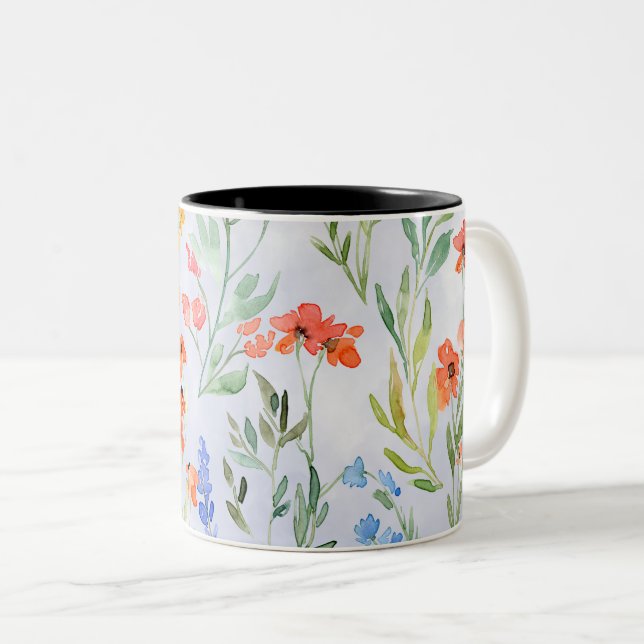 Colorful Spring Wildflower Meadow  Two-Tone Coffee Mug (Front Right)