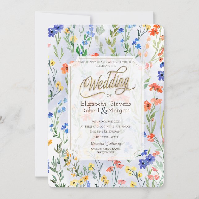 Colorful Spring Wildflower Meadow Wedding  Invitation (Front)