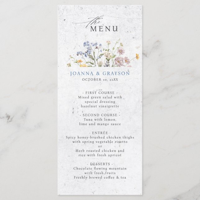 Colorful Spring Wildflower Meadow Wedding Menu (Front)