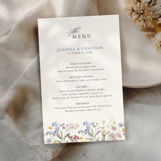 Colorful Spring Wildflower Meadow  Wedding Menu (Colorful Spring Wildflower Meadow Wedding Menu)