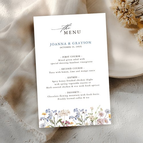 Colorful Spring Wildflower Meadow Wedding Menu