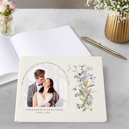 Colorful Spring Wildflower Meadow Wedding Photo Guest Book