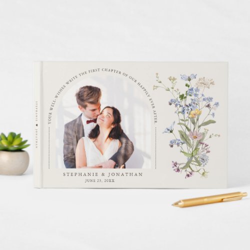 Colorful Spring Wildflower Meadow Wedding Photo    Guest Book